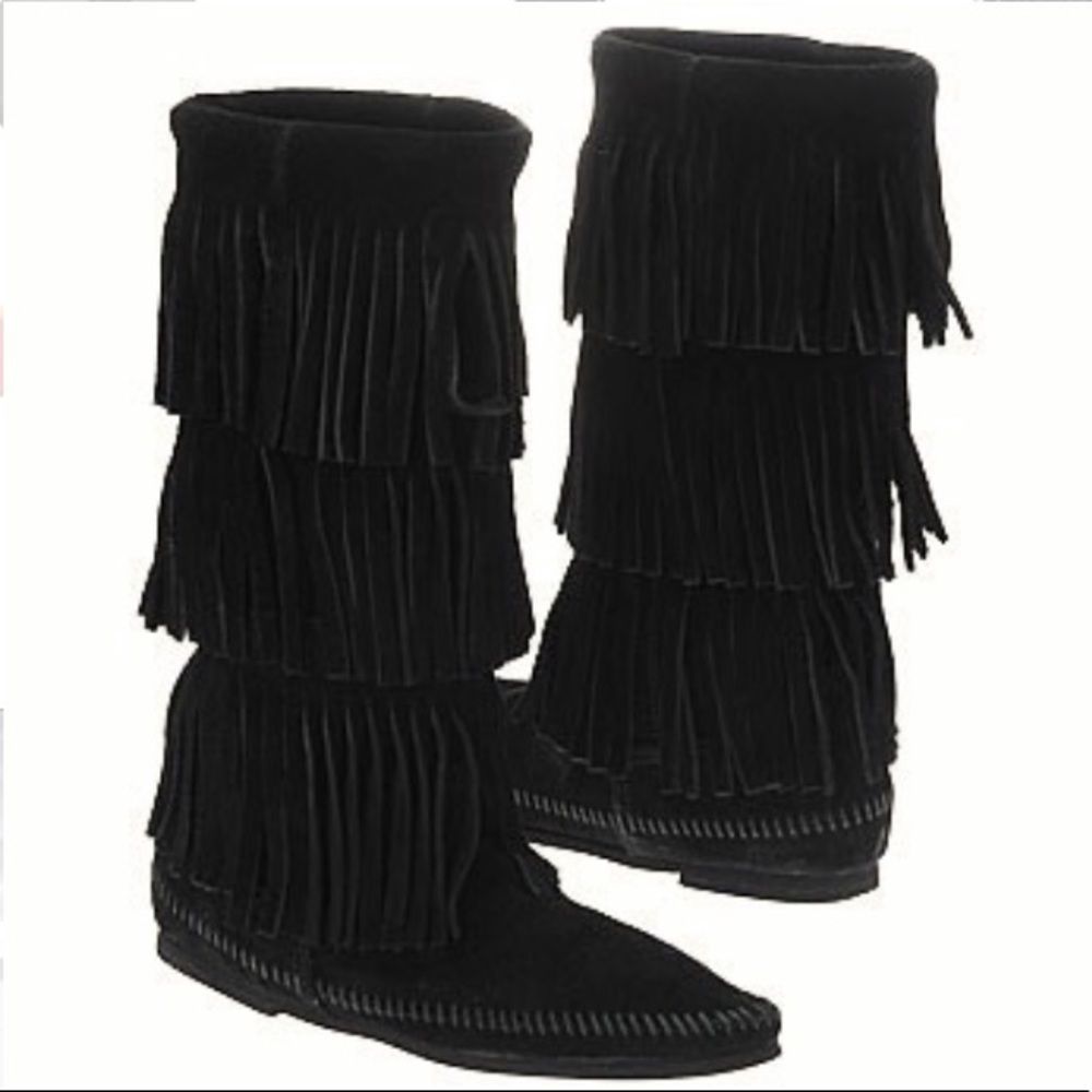 Minnetonka Suede 3 Layer Fringe Boots- Size 6 - image 1